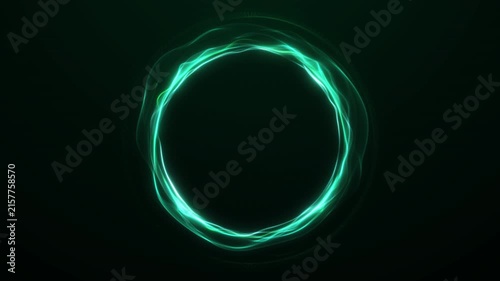 Green neon energy ring pulses on a dark futuristic background, forming a clean circular frame for abstract tech motion in seamless 4k 60fps.