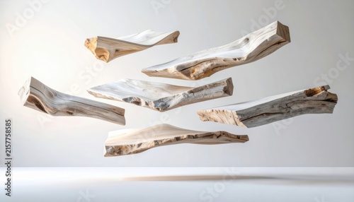 Levitating Palo Santo Wood Sticks Floating in Air Above Clean Background.
