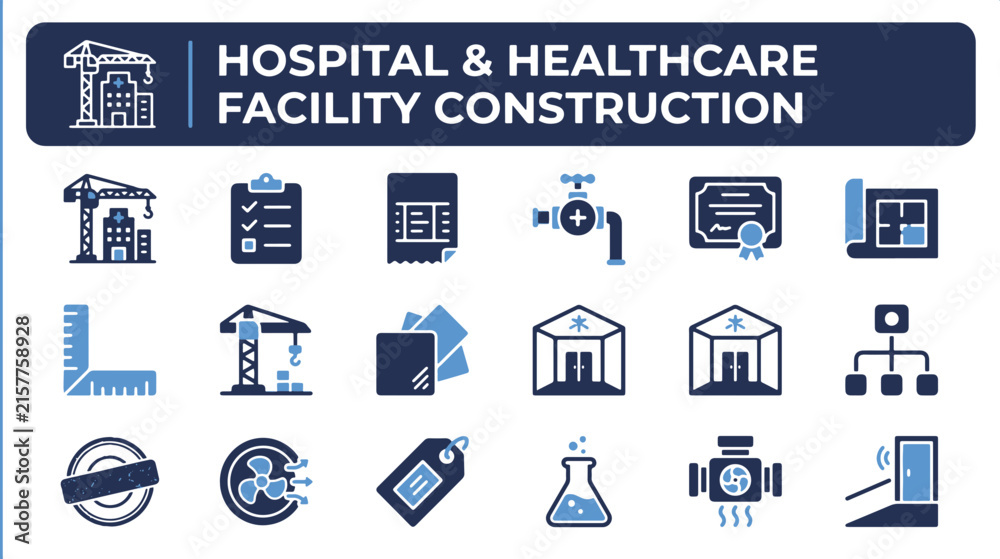 Obraz premium Medical Clinic and Hospital Building Infrastructure Engineering Vector Icon Set
