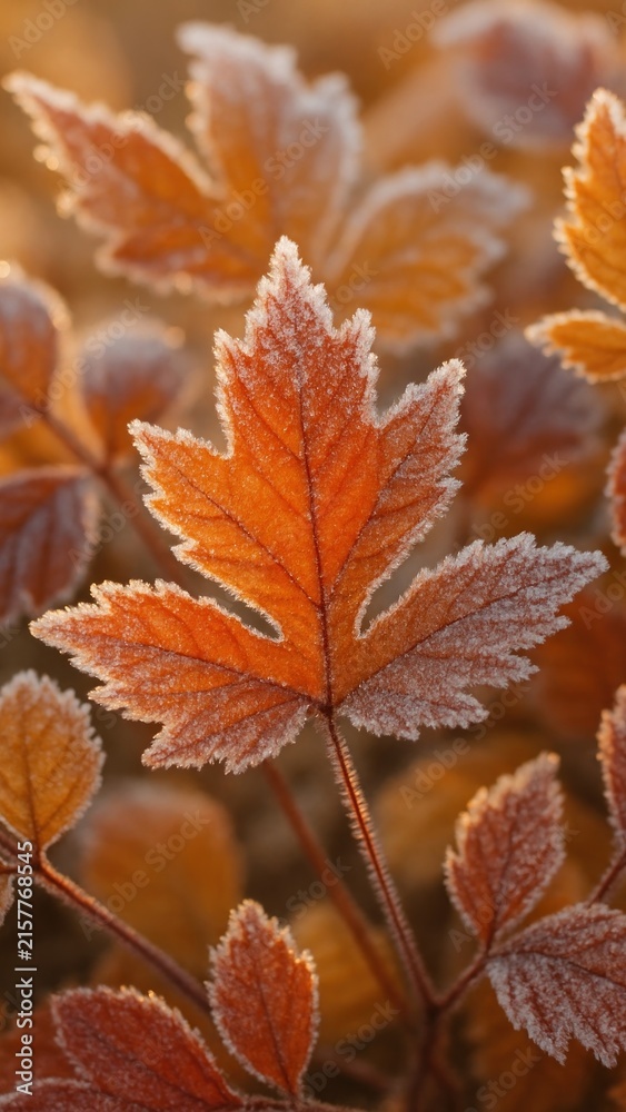 Fototapeta premium Frosty autumn leaves mobile wallpaper