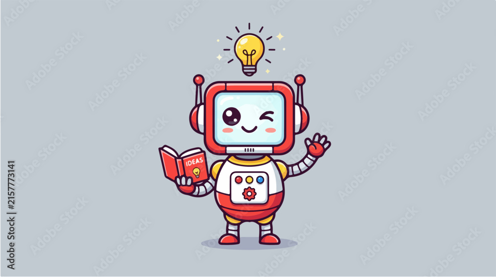 Fototapeta premium Robot with book and lightbulb idea.