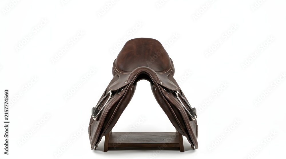 Naklejka premium Brown Leather Horse Saddle Front View