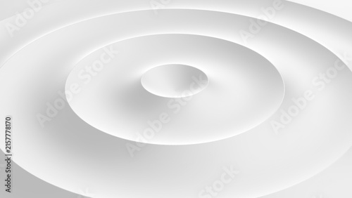White ripples minimalist geometric background, modern radial gradient pattern with shadows, 3d render illustration.