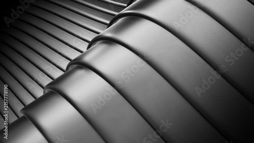 Minimalist industrial steel geometric wave structure, modern 3D abstract metallic waves background, render illustration.