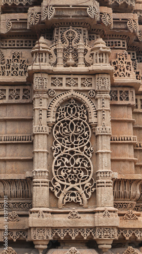 Ornate Stone Carving and Architectural Details of Jama Masjid Ahmedabad, Gujarat, India.