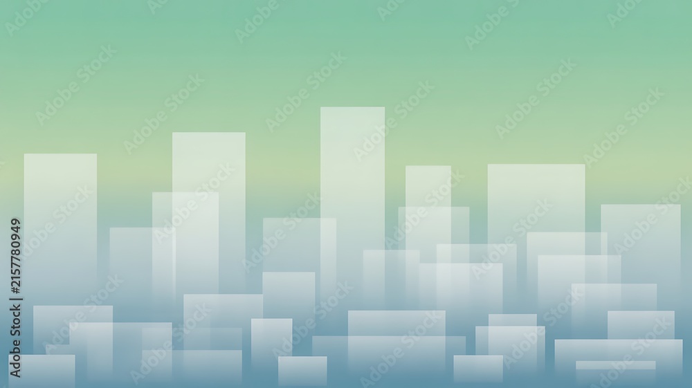Fototapeta premium Geometric white rectangles portray a minimalist urban landscape over a soft gradient background