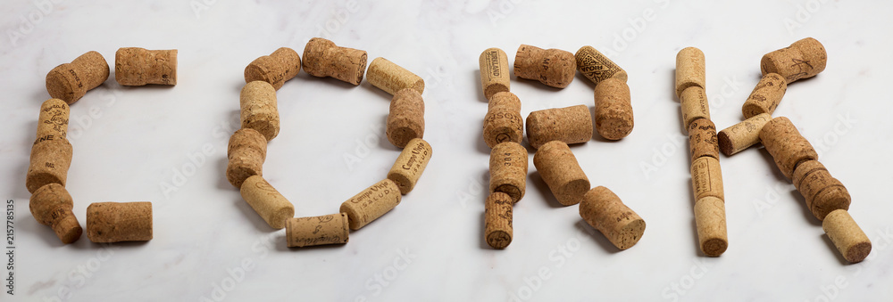 Fototapeta premium Word Cork Created from Natural Wine Bottle Corks