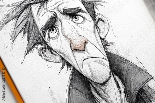 Heroic Struggle Depicted in a Pencil Drawing of a Melancholic Figure Generative AI