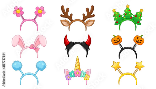 Foto Cute Party Headband Vector Icon Set Featuring Holiday Costume Hairbands with Chr
