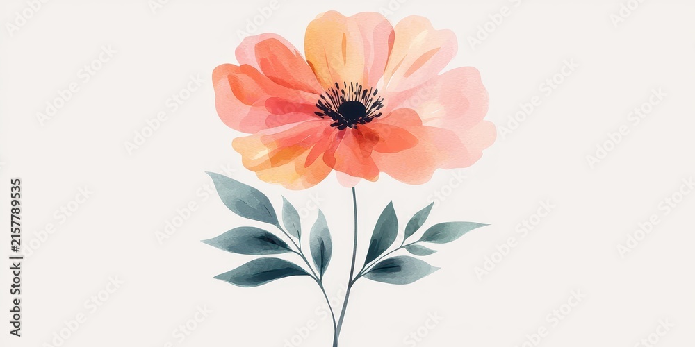 Obraz premium Beautiful watercolor flower illustration with delicate petals and green leaves on a soft background