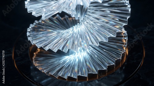 Glowing 3D abstract glass spiral on dark background