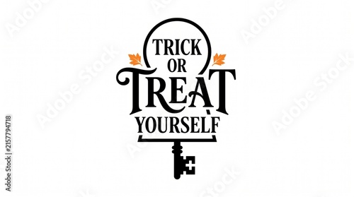 Trick or treat yourself halloween text design with a vintage key illustration