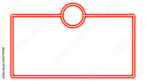 Red Neon Glowing Rectangular Frame with Top Circle Notch Graphic Element Isolated on Transparent Background