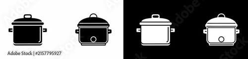 slow cooker and pressure cooker icons in white and black color variations isolated on transparent background