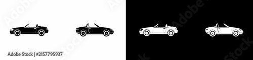 convertible sports cars in black and white isolated on transparent background for graphic design use