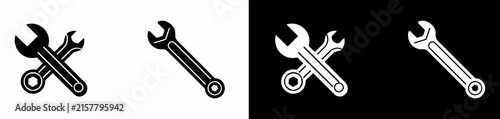 Wrenches and Socket Wrench Tools Graphic Icons in Black and White Versions Isolated Designs