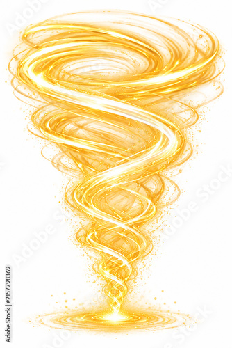 Abstract yellow glowing tornado or vortex shape isolated on a white background for design elements