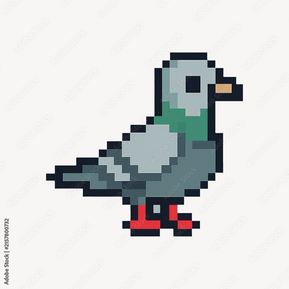 Fototapeta premium Pixelated pigeon with red feet.