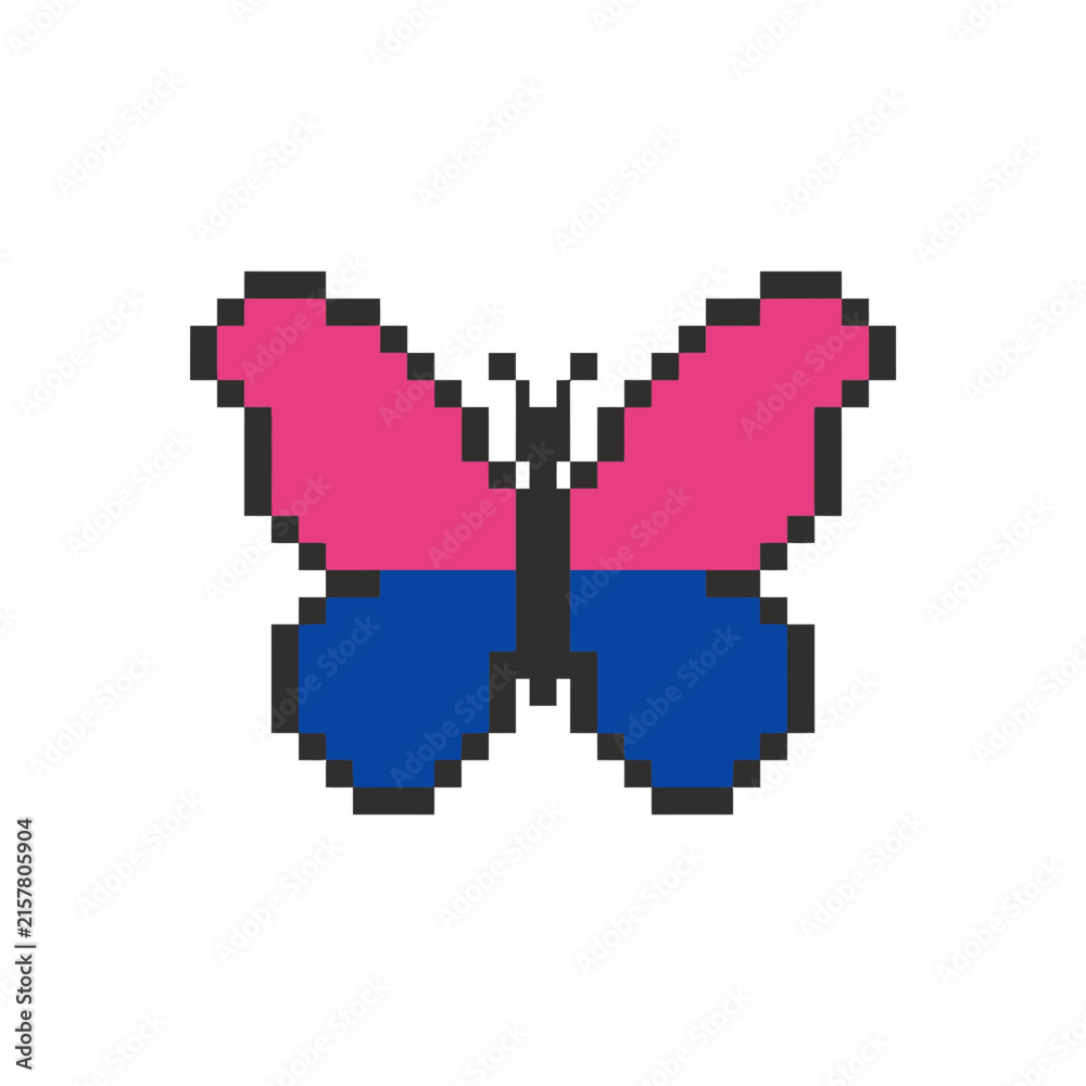 Fototapeta premium Pixel Art Butterfly with Pink Blue and Purple Wings Isolated