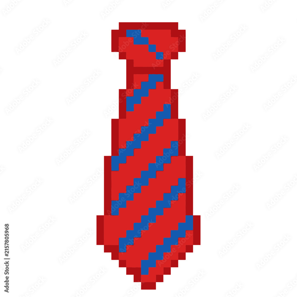 Fototapeta premium Pixel Art Red Blue Striped Necktie Isolated