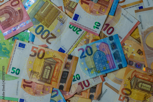 Принти на полотні Colorful assortment of euro banknotes displayed in an artistic arrangement durin