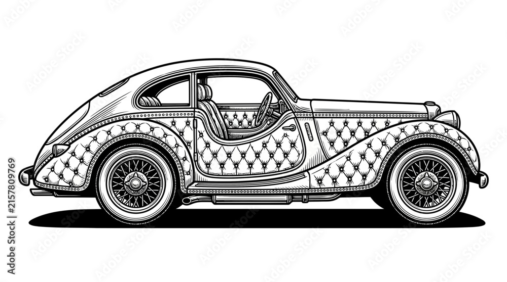 Naklejka premium Vintage luxury coupe profile sketch.