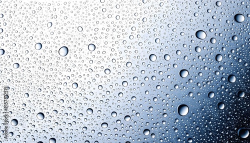 Seamless water drops condensation texture on silver blue glass surface, fresh clean liquid droplets background graphic design asset for product template backdrop presentation, Generative AI