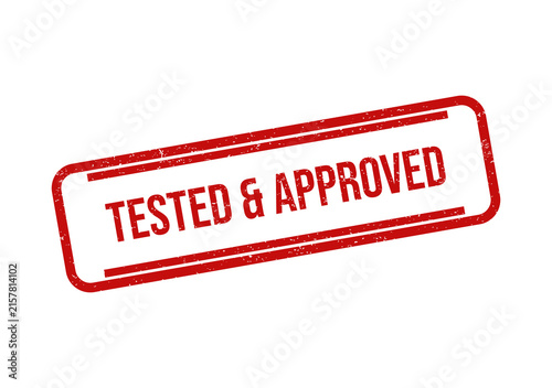 Red tested and approved rectangular rubber stamp icon