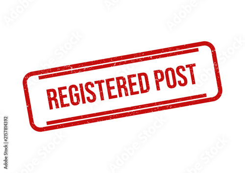 Registered post red ink rubber stamp impression