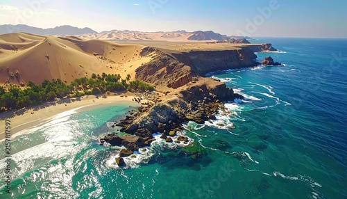 Golden Dunes Coastal Landscape Meeting Turquoise Ocean