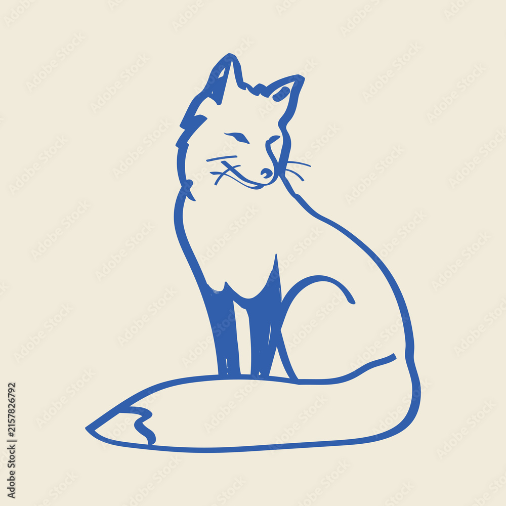 Naklejka premium Fox Naive Art Hand Drawn Vector
