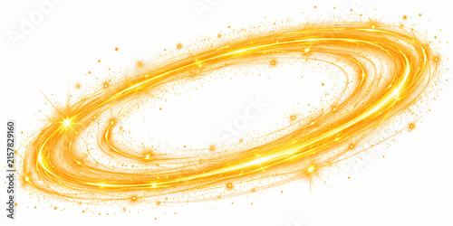 Abstract golden energy ring with glowing particles isolated on a white background for digital design projects