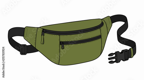Functional Olive Green Waist Bag with Zipper Pockets and Adjustable Strap for Outdoor Hiking and Casual Lifestyle