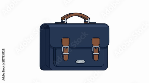 Professional Navy Blue Leather Briefcase with Elegant Brown Accents and Buckles for Business and Office Work