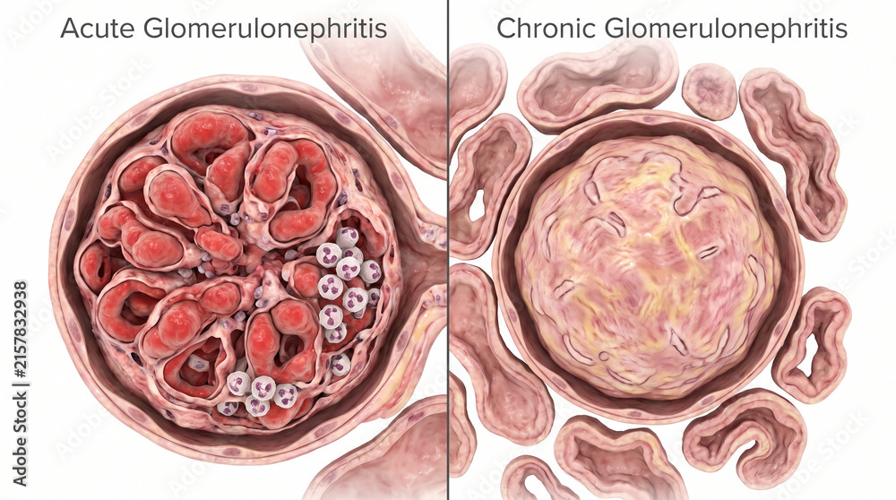 Fototapeta premium 3D Anatomy of Acute and Chronic Glomerulonephritis Kidney Disease