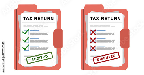 Tax return showing audited and disputed documents for tax filing, accounting, and compliance