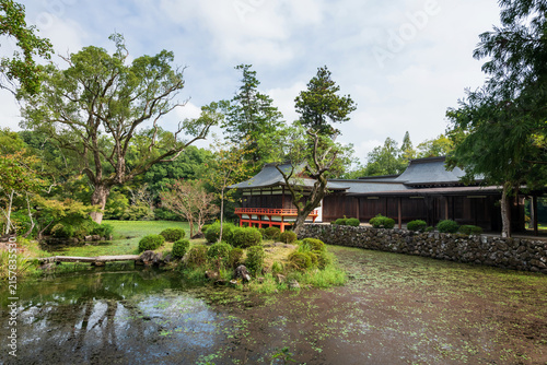 Hishigata pond and Noh stage pavilion of Usa Jingu shrine, Oita