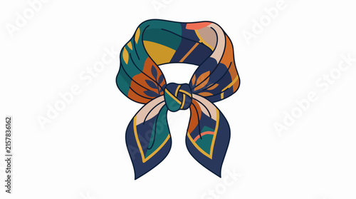 Elegant Silk Neck Scarf with Abstract Floral Pattern Isolated on White Background for Fashion Design Illustration