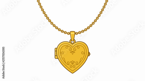 Luxury Gold Heart Locket Necklace with Intricate Ornate Engraving isolated on White Background for Jewelry Design