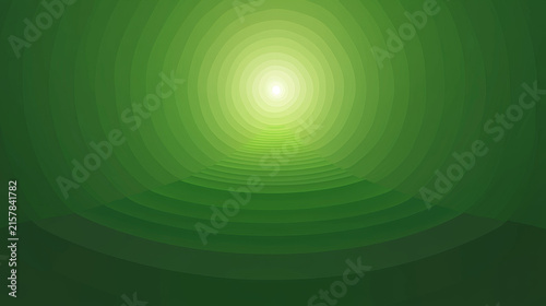 Concentric green rings create a deep perspective tunnel, darkening from a central bright light to the edges