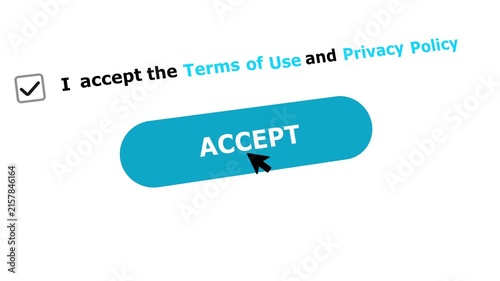 Cursor clicking accept button and checking terms of use checkbox UI animation
