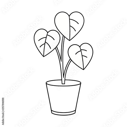 Outline of a potted plant with heart-shaped leaves