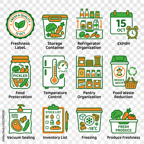 Zero Waste Sustainable Living Two Color Icon Set Eco Friendly Lifestyle, Composting, Recycling and Green Living Illustration 