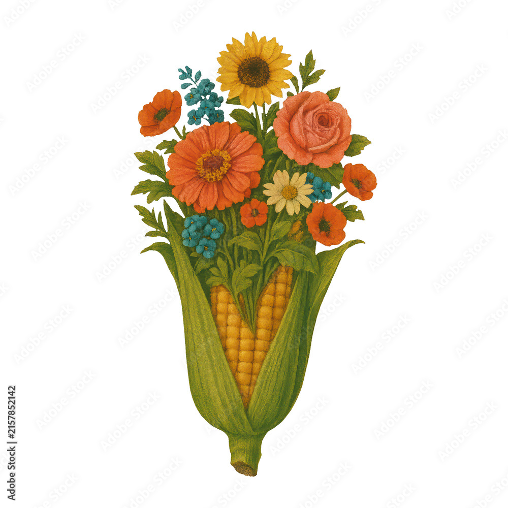 Naklejka premium PNG Floral corn bouquet illustration