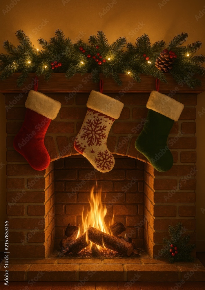 Fototapeta premium Cozy festive fireplace scene