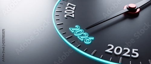 Clock face showing the transition from 2026 to 2027 year