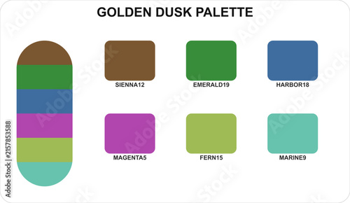 Принти на полотні Golden dusk palette color wheel design chart, vector illustration with sienna gr