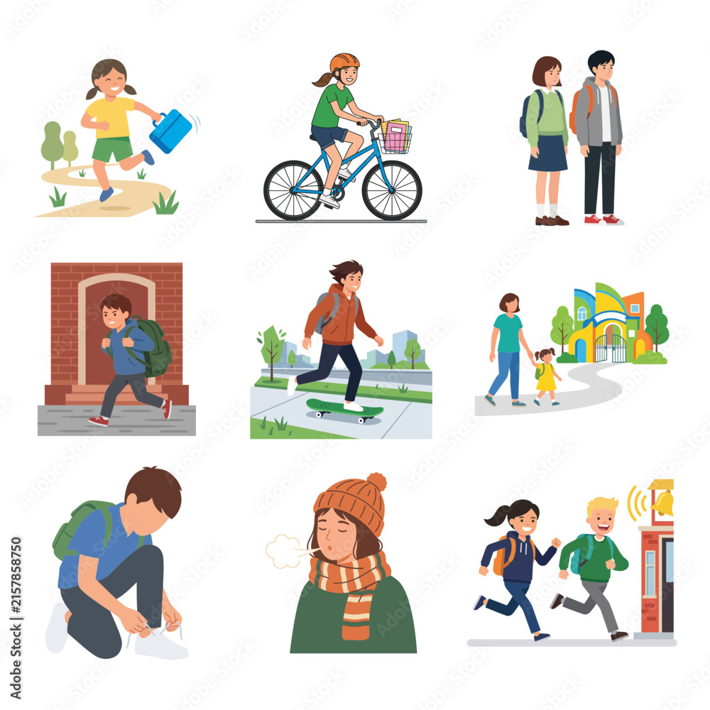 Fototapeta premium Collection of Students and Children Engaging in Daily School Activities and Outdoor Lifestyle Moments