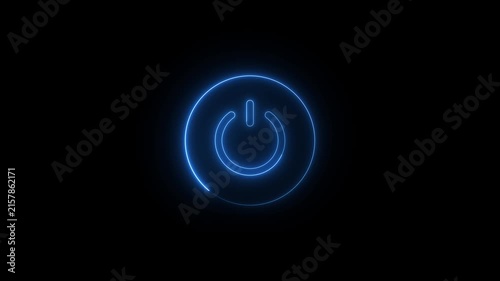Neon Blue Power Button Icon Animation for On Off, Startup, Shutdown and Technology Interface on Black Background, 4K video.