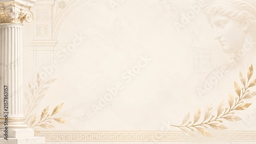 Antique decorative background column laurel leaves sculptural profile gold tones